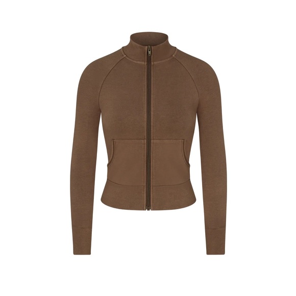 SKIMS Outdoor Mock Neck Cropped Track Jacket in Espresso Faded Brown - Picture 5 of 8